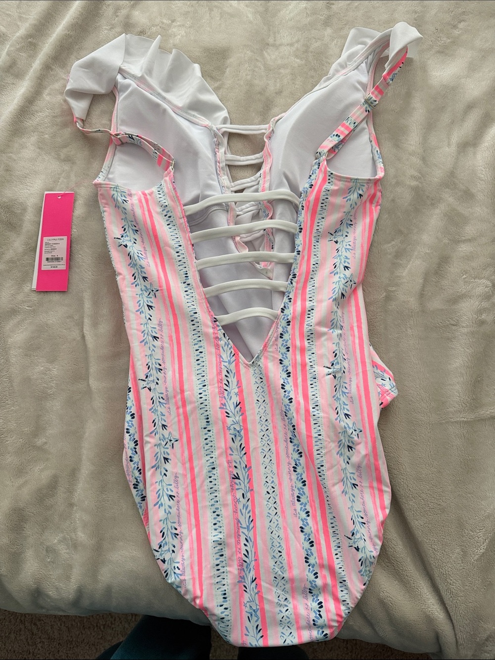 NWT Lily Pulitzer Carmen One Piece Swimsuit Resort White Sea Stripe Size 8 - Picture 3 of 3